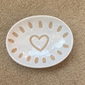 White Oval Ceramic Dish with Heart Design